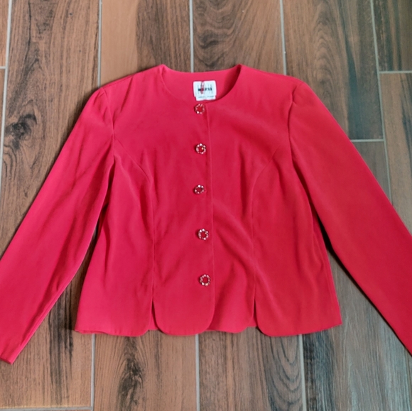 Leslie Fay Vintage Scalloped Bottom Blazer With Abstract Buttons Size 14 Petite - Picture 2 of 9